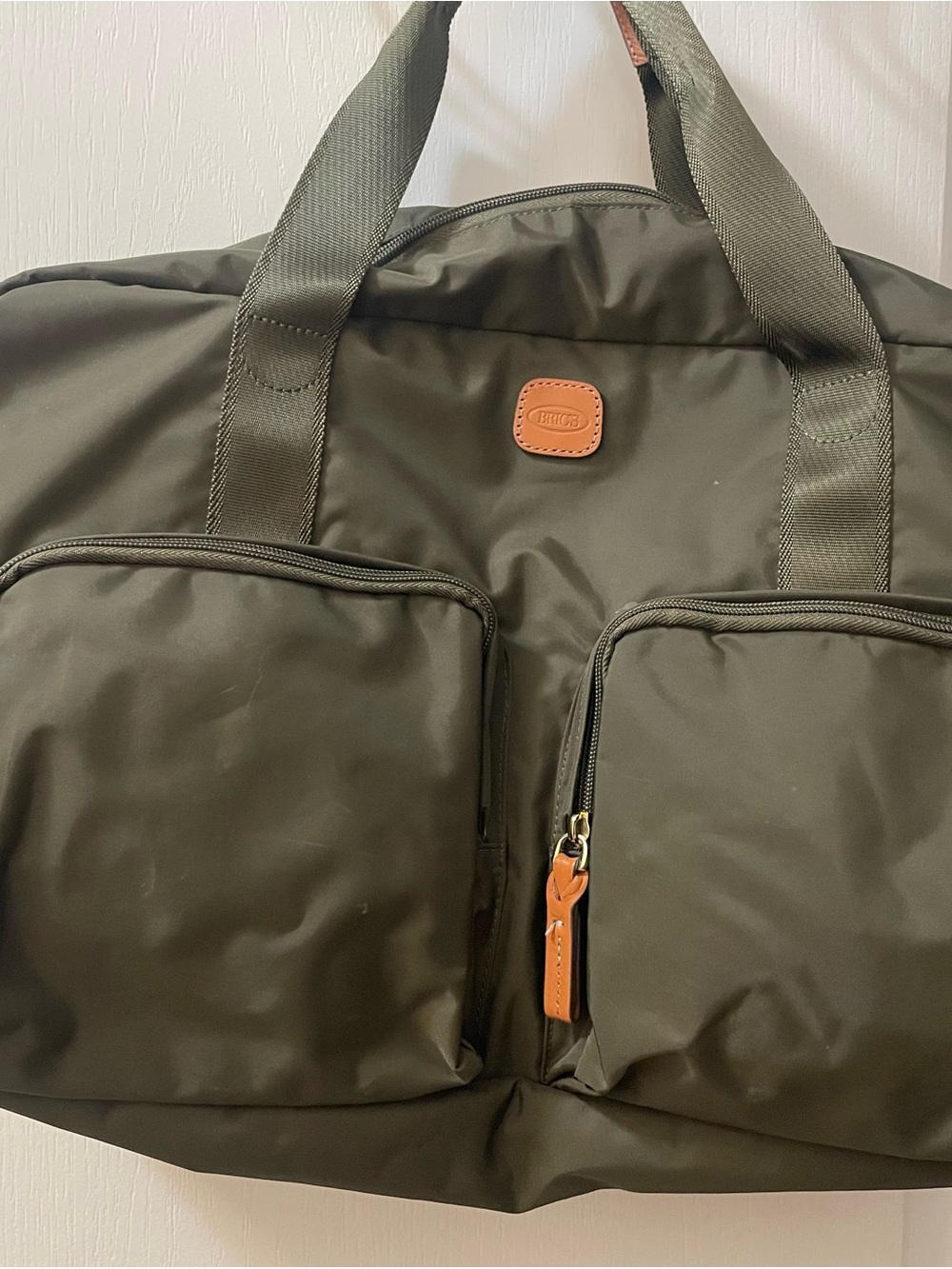 Bric's Olive Green Duffel with Tan Leather Accents